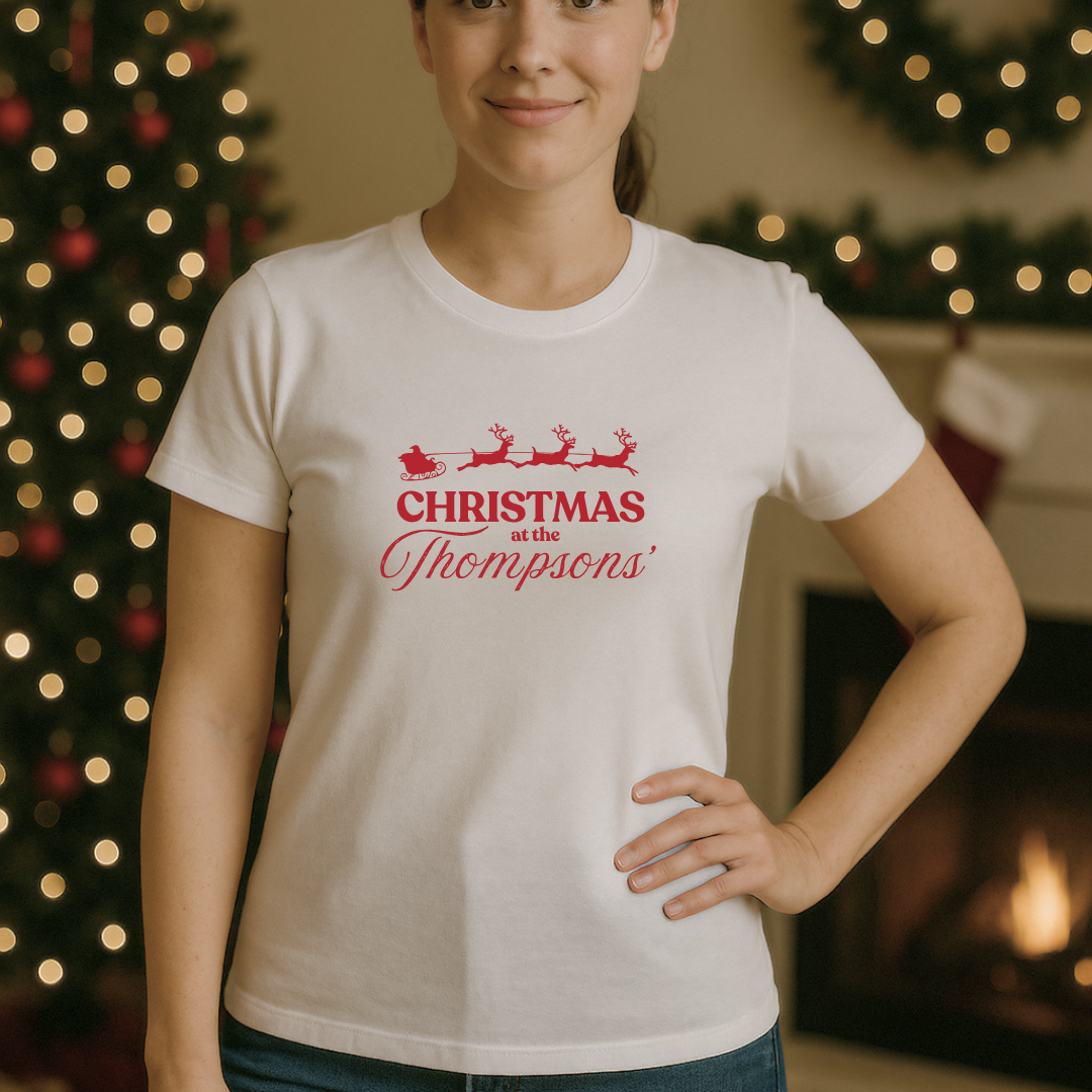 Personalised Christmas T-Shirt – Family Name Sleigh Design