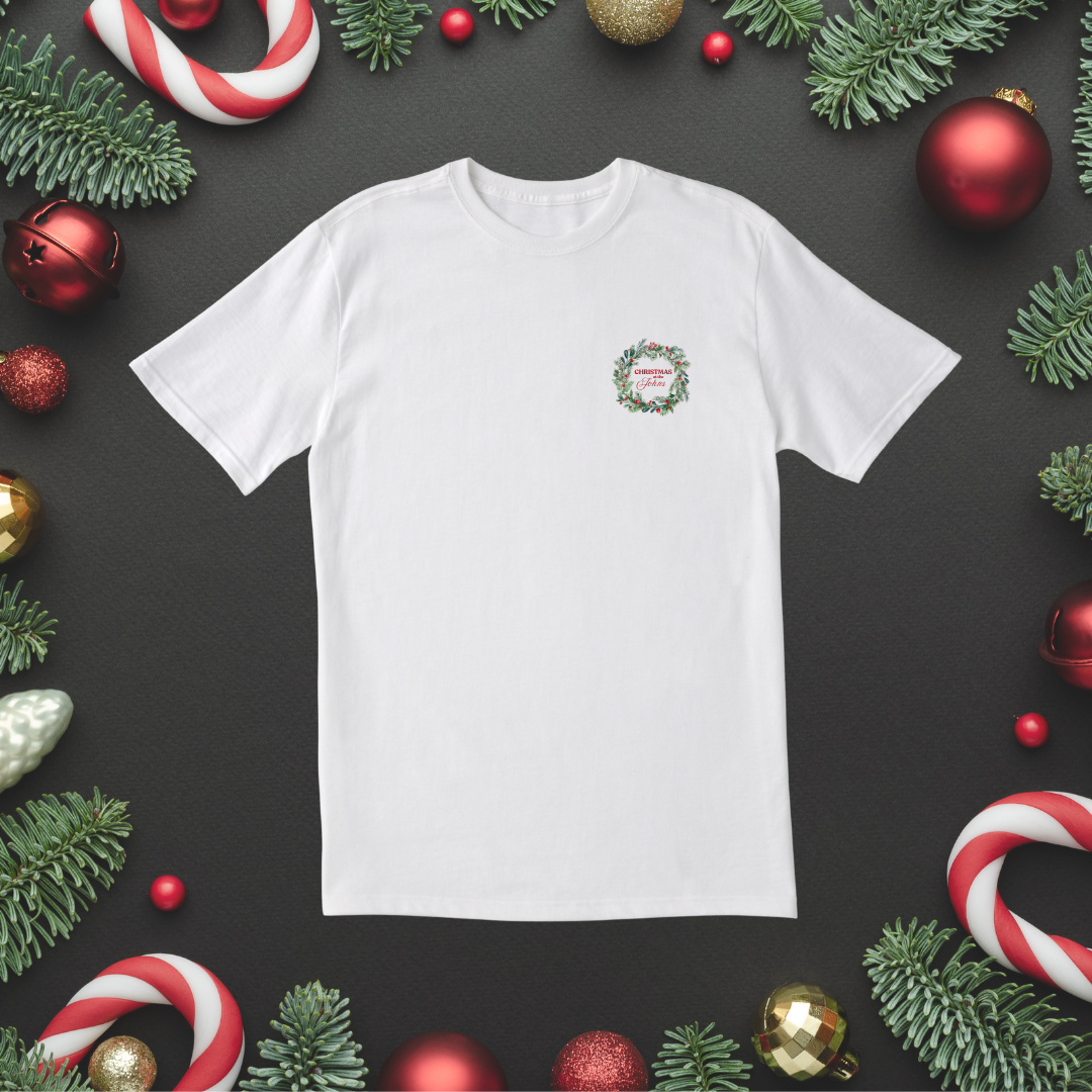 Personalised Christmas T-Shirt – Family Name Holly Wreath